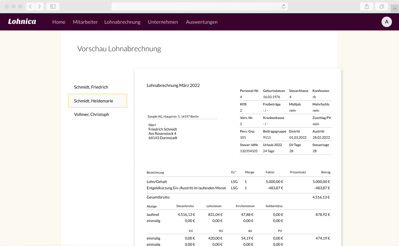 Screenshot Lohabrechnung