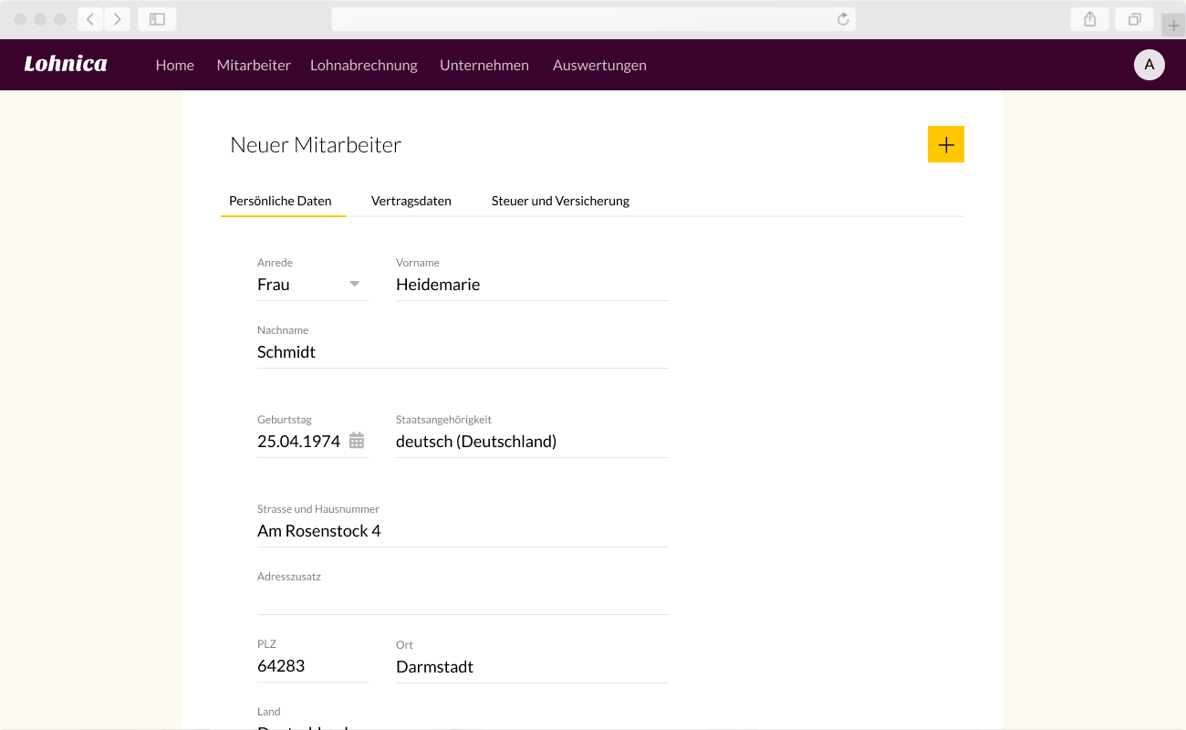 Screenshot Neuer Mitarbeiter